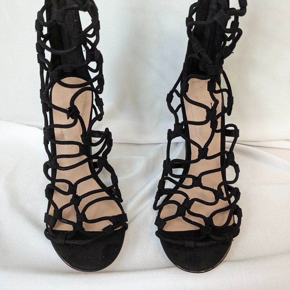 Aldo Caldari Cage Shoes Stiletto High Heels Black Leather UK 7